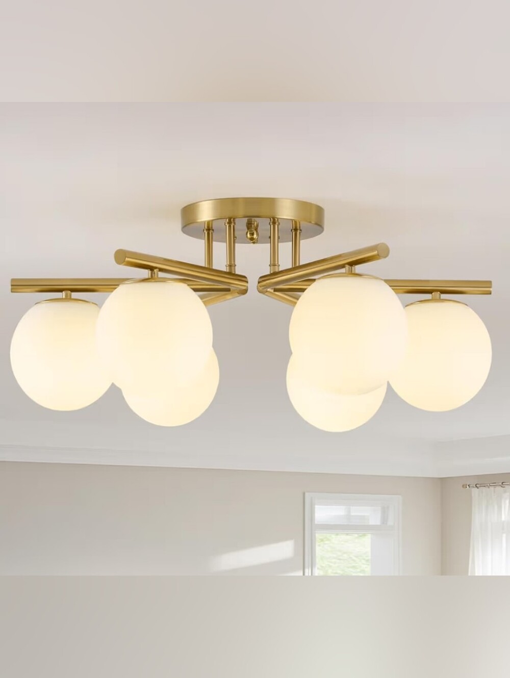 Modern Brass Ceiling Light with Frosted Glass Globes